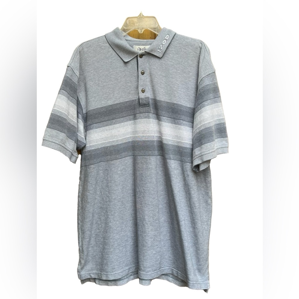 IZOD Men's Chest Stripe Polo Sport Flex Short Sleeves Sz L